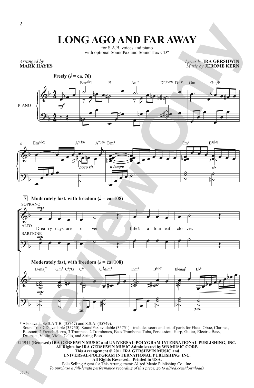 Long Ago and Far Away: SAB Choral Octavo