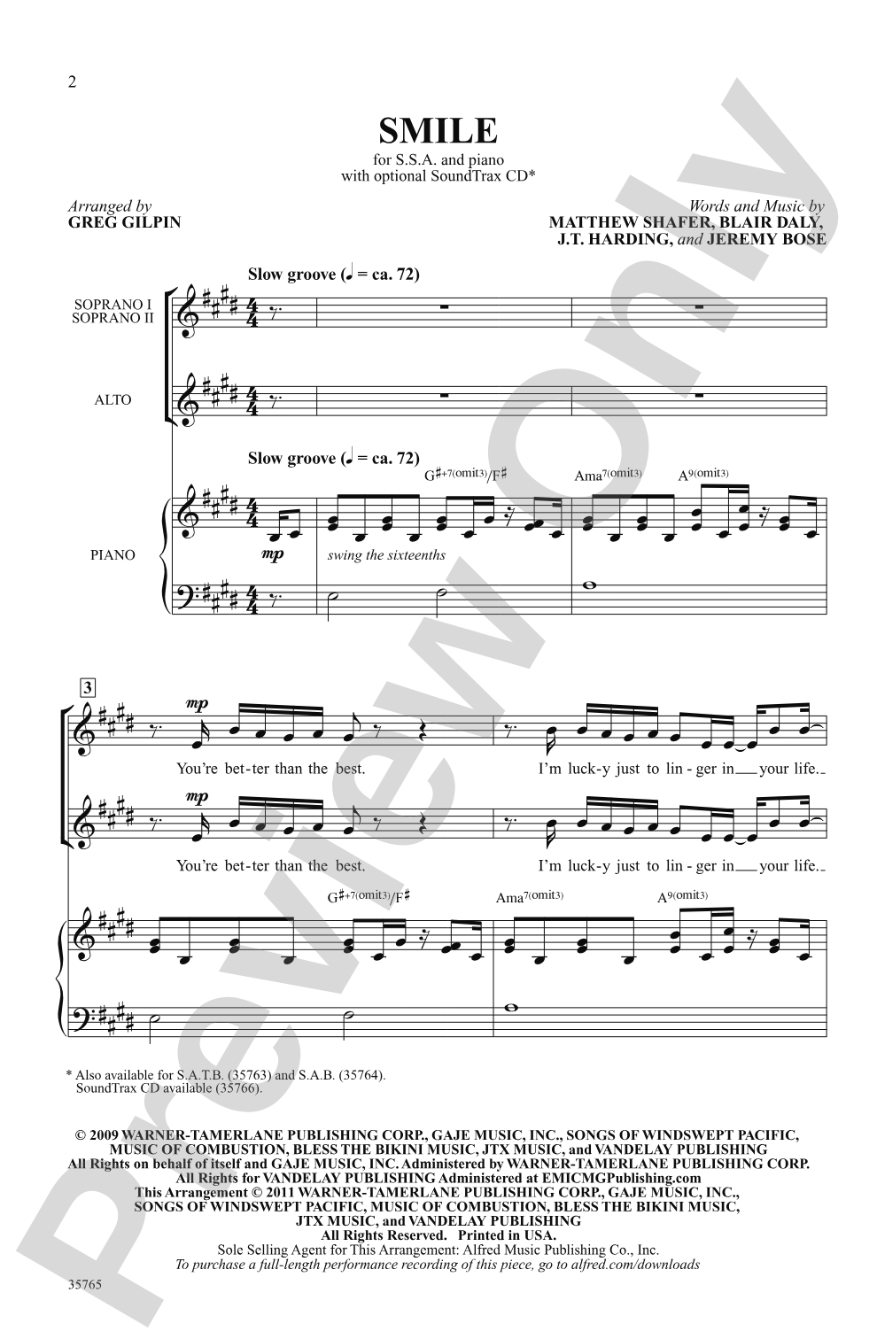 Smile: SSA Choral Octavo