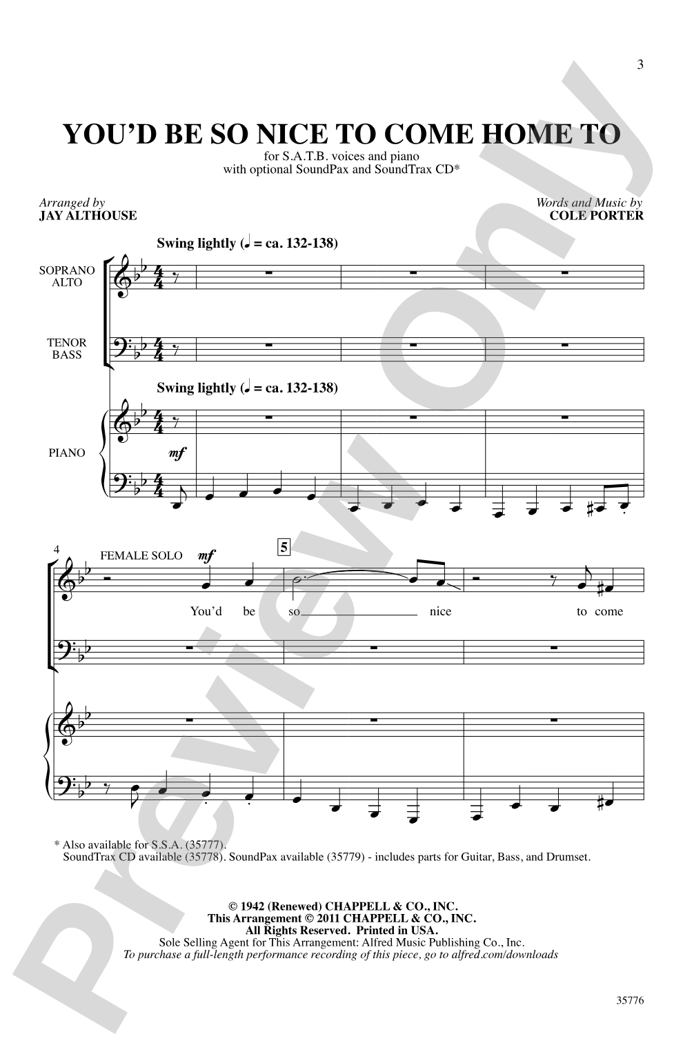 You'd Be So Nice to Come Home To: SATB Choral Octavo