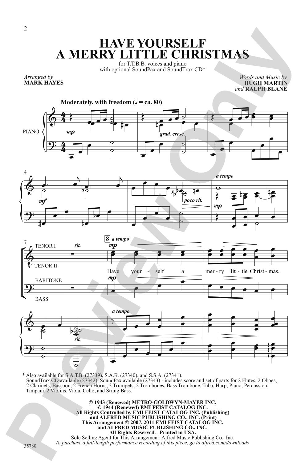 Have Yourself a Merry Little Christmas: TTBB Choral Octavo