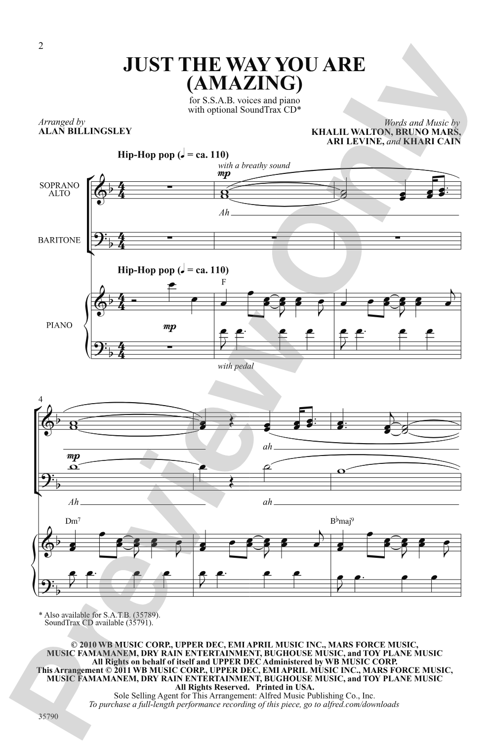 Just the Way You Are (Amazing): SSAB Choral Octavo
