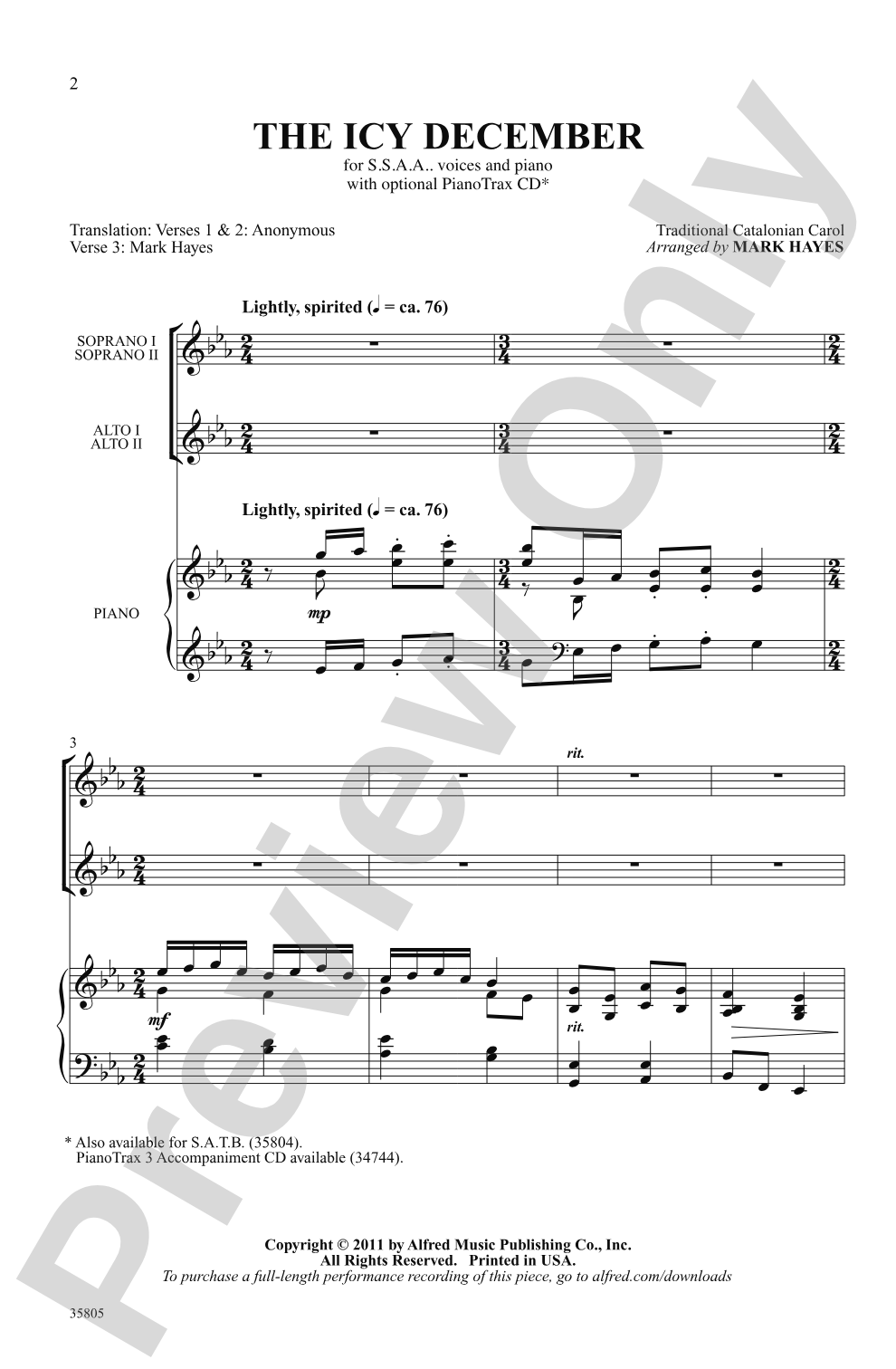 The Icy December: SSAA Choral Octavo