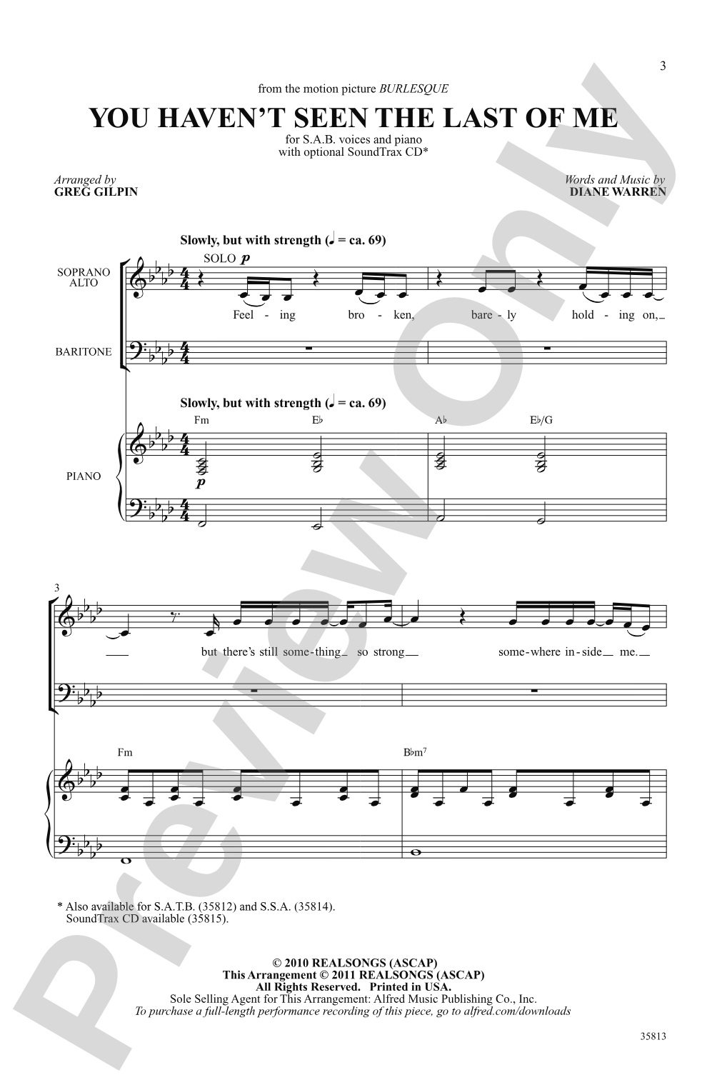 You Haven't Seen the Last of Me (from the motion picture <i>Burlesque</i>): SAB Choral Octavo