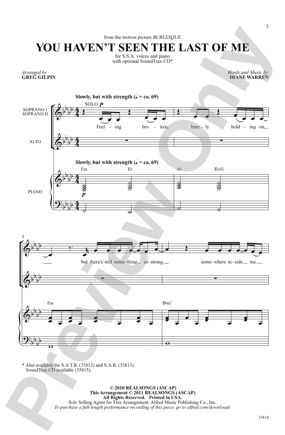 You Haven't Seen the Last of Me (from the motion picture <i>Burlesque</i>): SSA Choral Octavo