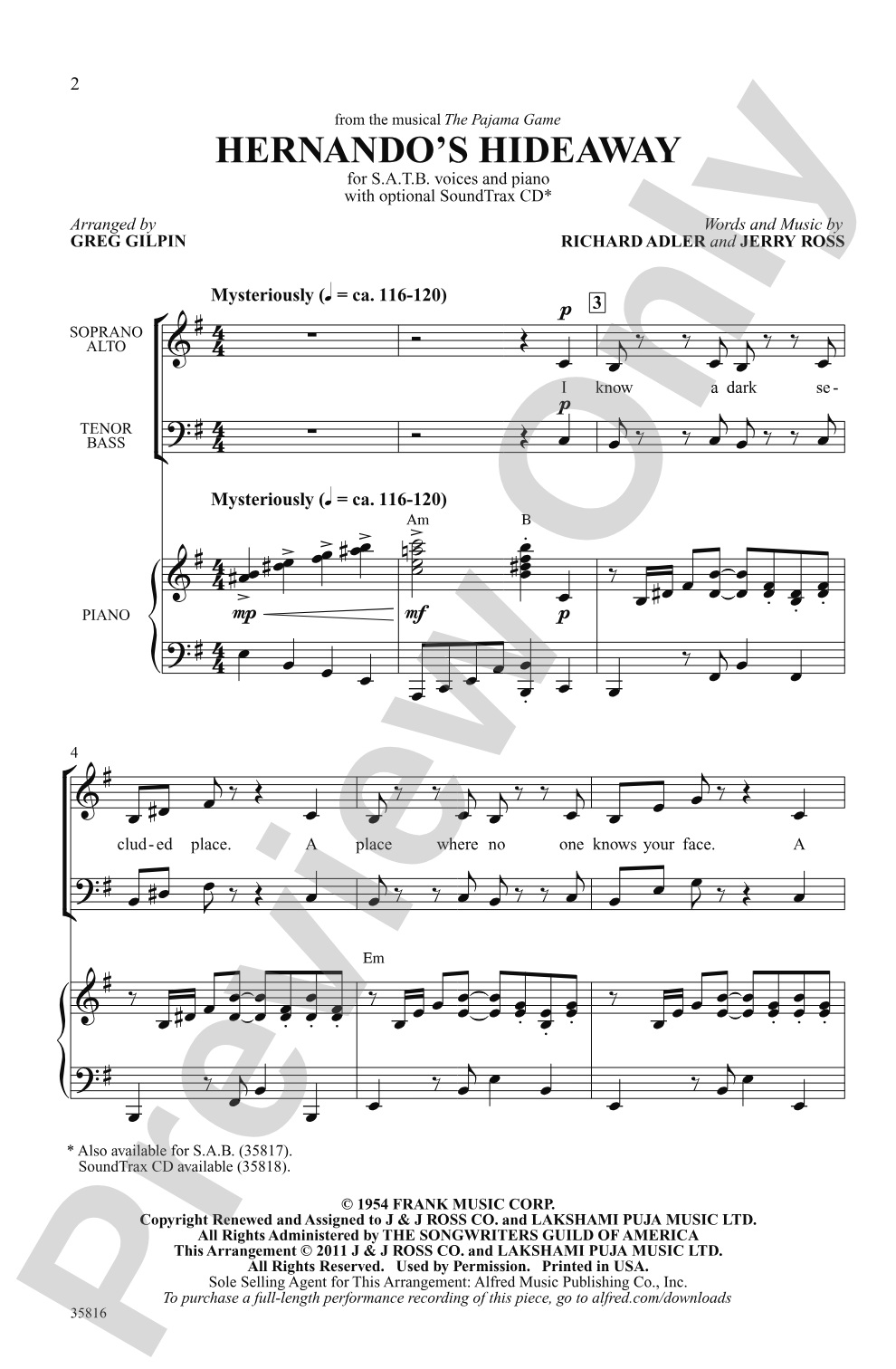 Hernando's Hideaway (from the musical <i>The Pajama Game</i>): SATB Choral Octavo