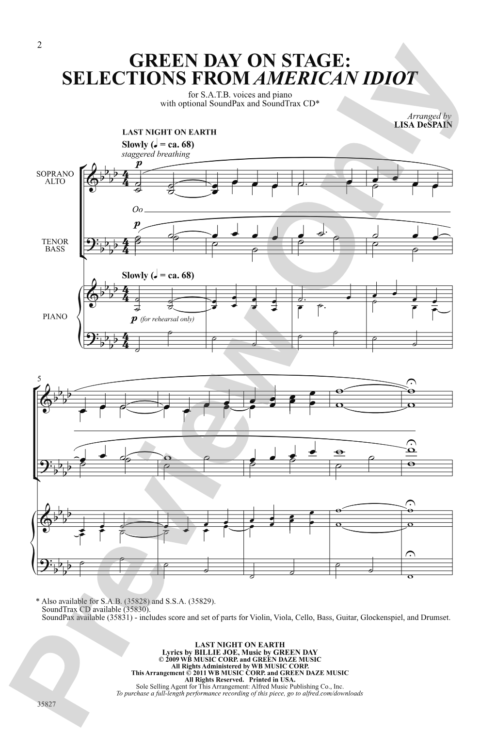 Green Day on Stage: Selections from <i>American Idiot</i>: SATB Choral Octavo