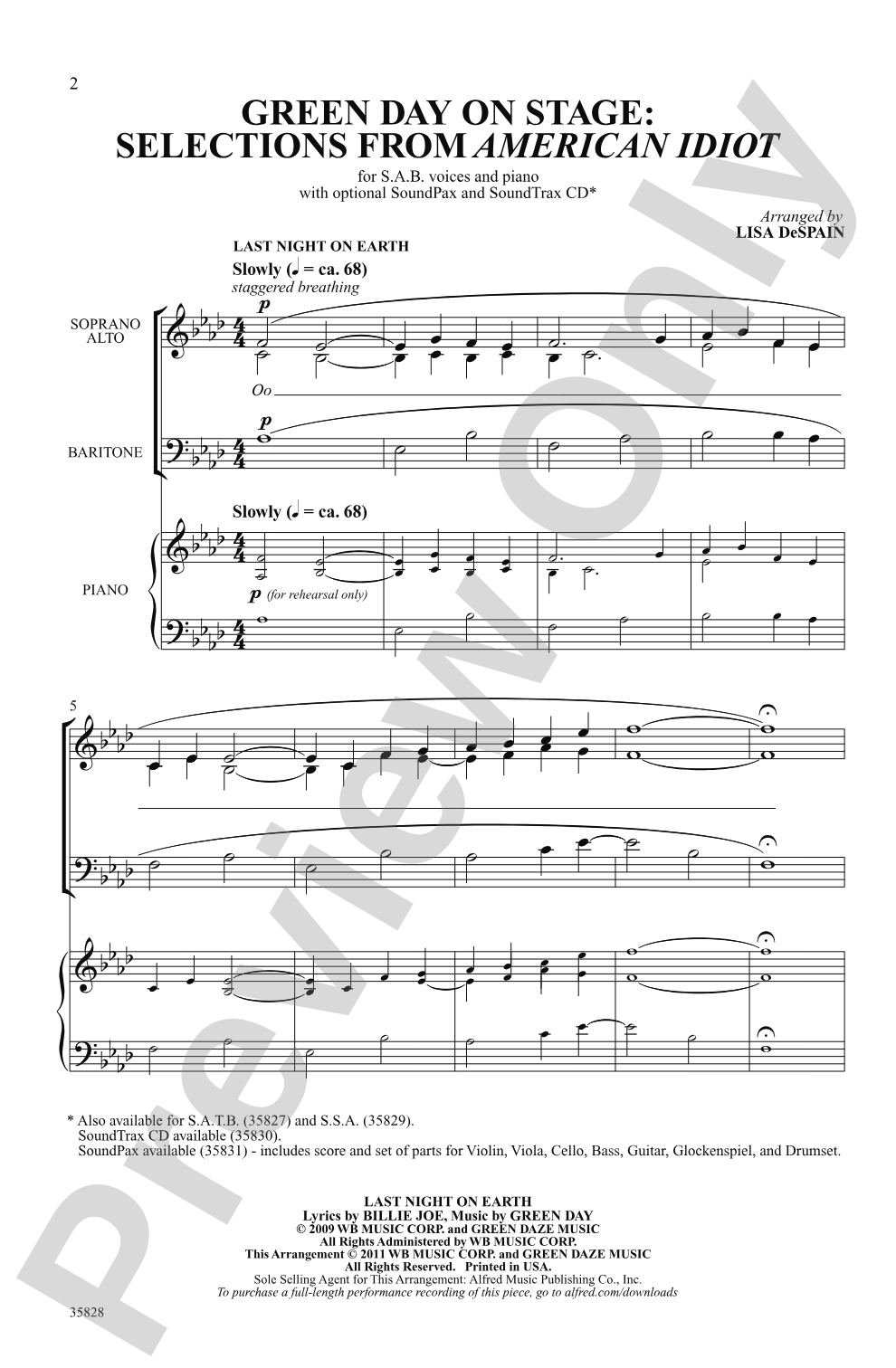 Green Day on Stage: Selections from <i>American Idiot</i>: SAB Choral Octavo