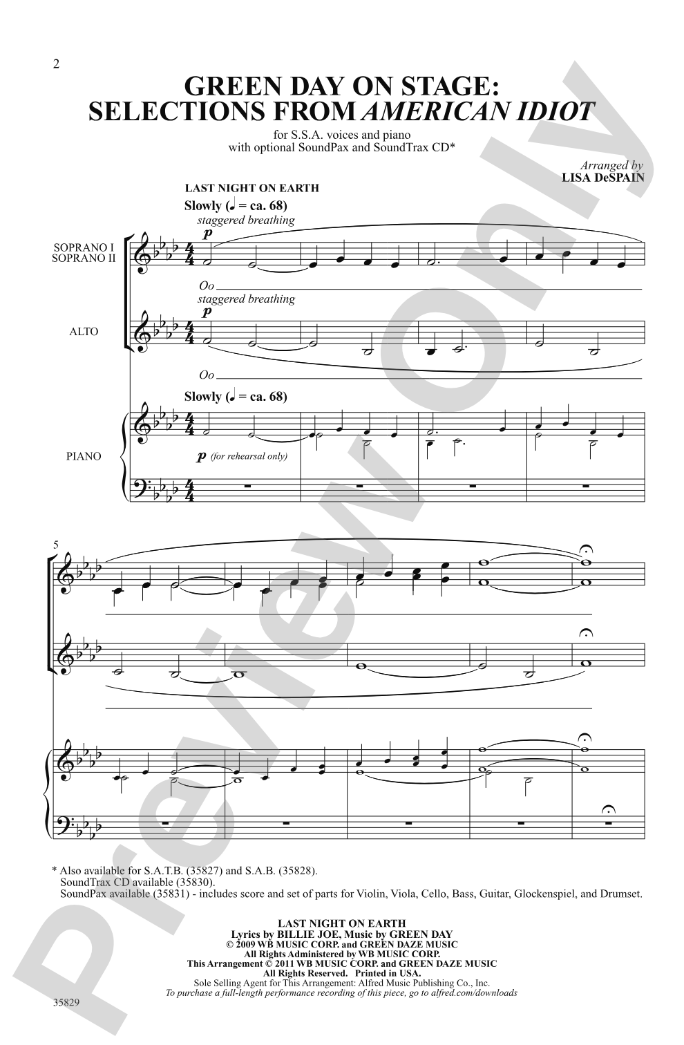 Green Day on Stage: Selections from <i>American Idiot</i>: SSA Choral Octavo