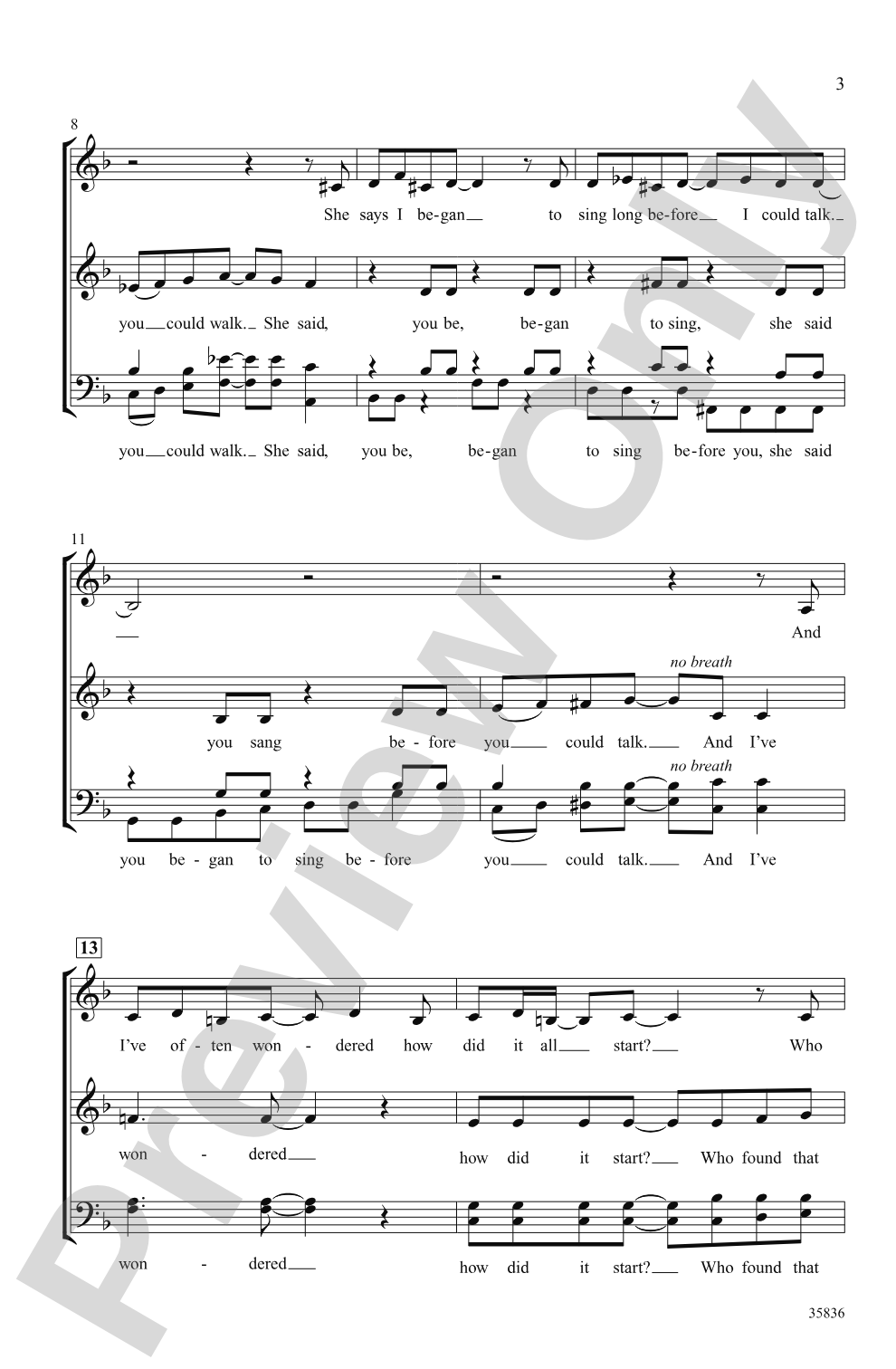 Thank You for the Music (from <i>Mamma Mia!</i>): SATB, <i>a cappella</i> Choral Octavo