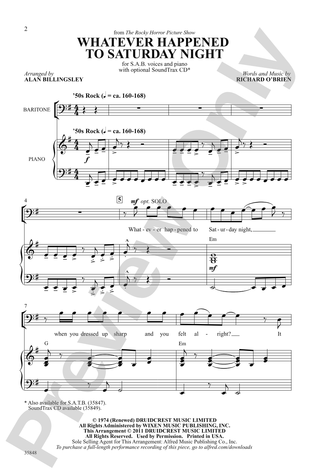 Whatever Happened to Saturday Night (from <i>The Rocky Horror Picture Show</i>): SAB Choral Octavo