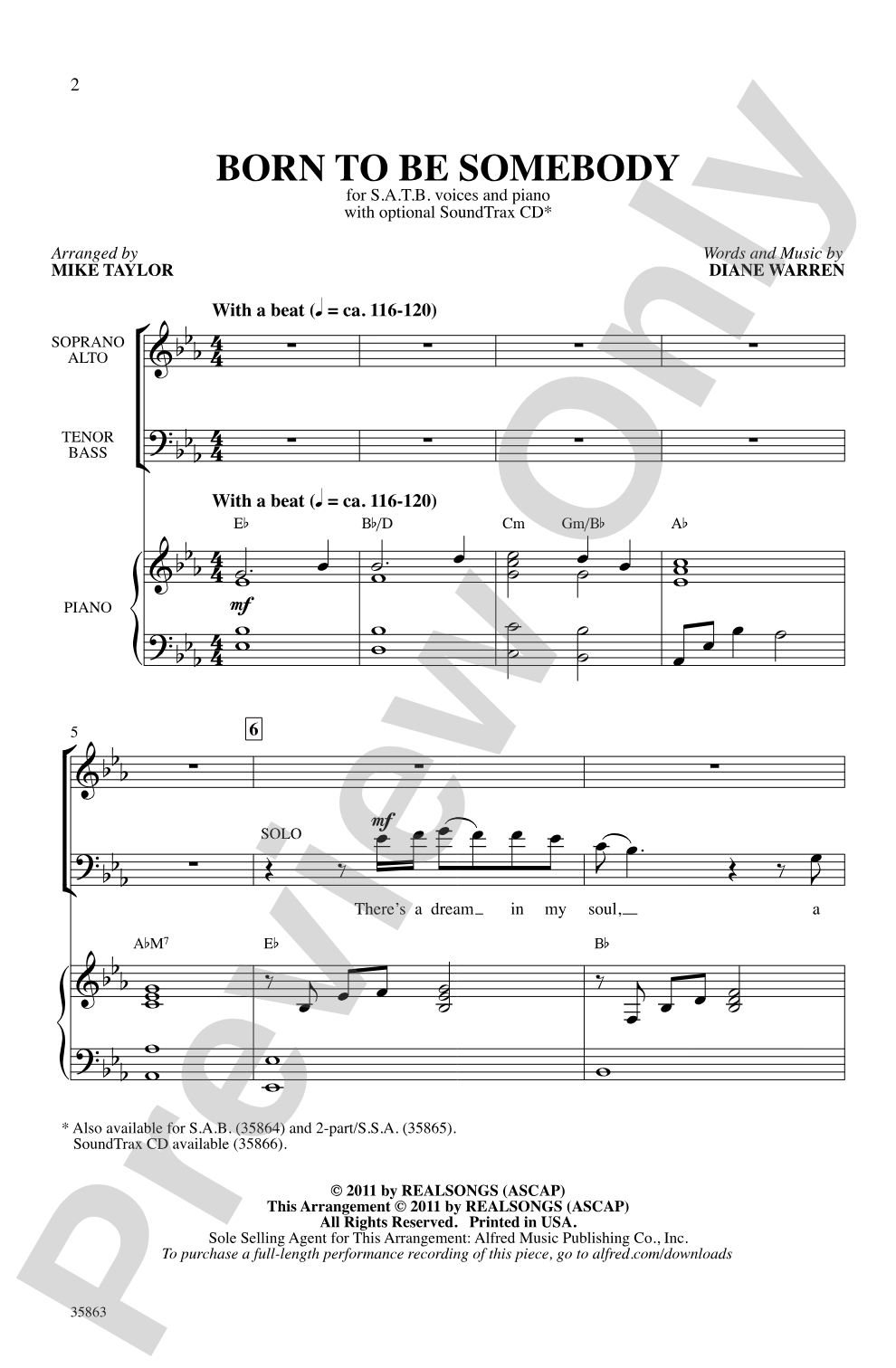 Born to Be Somebody (from <i>Never Say Never</i>): SATB Choral Octavo