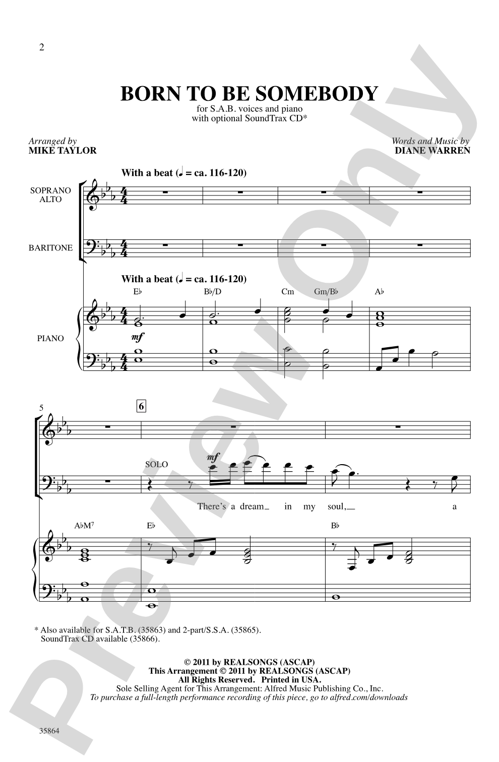 Born to Be Somebody (from <i>Never Say Never</i>): SAB Choral Octavo