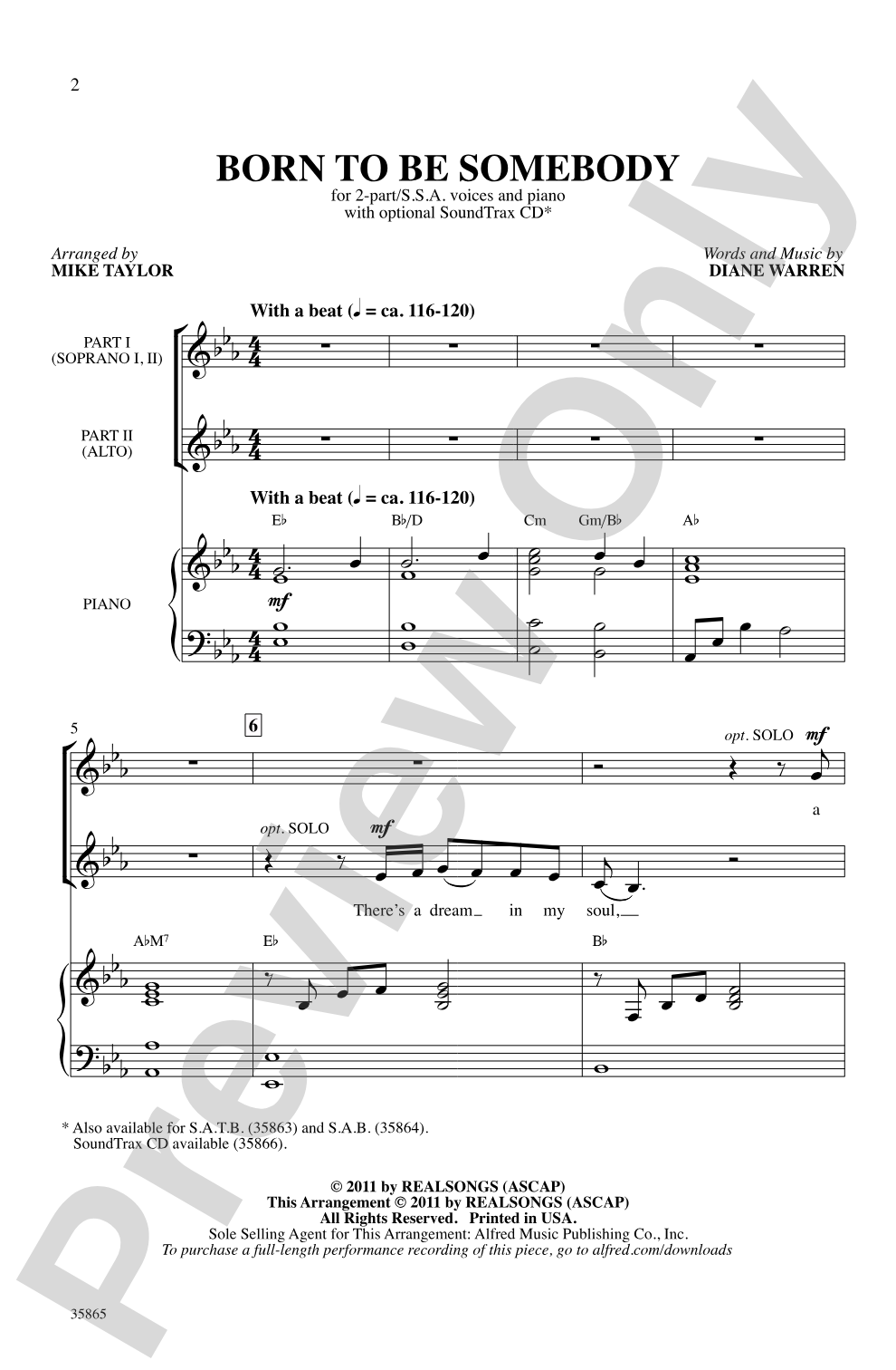 Born to Be Somebody (from <i>Never Say Never</i>): 2-Part / SSA Choral Octavo