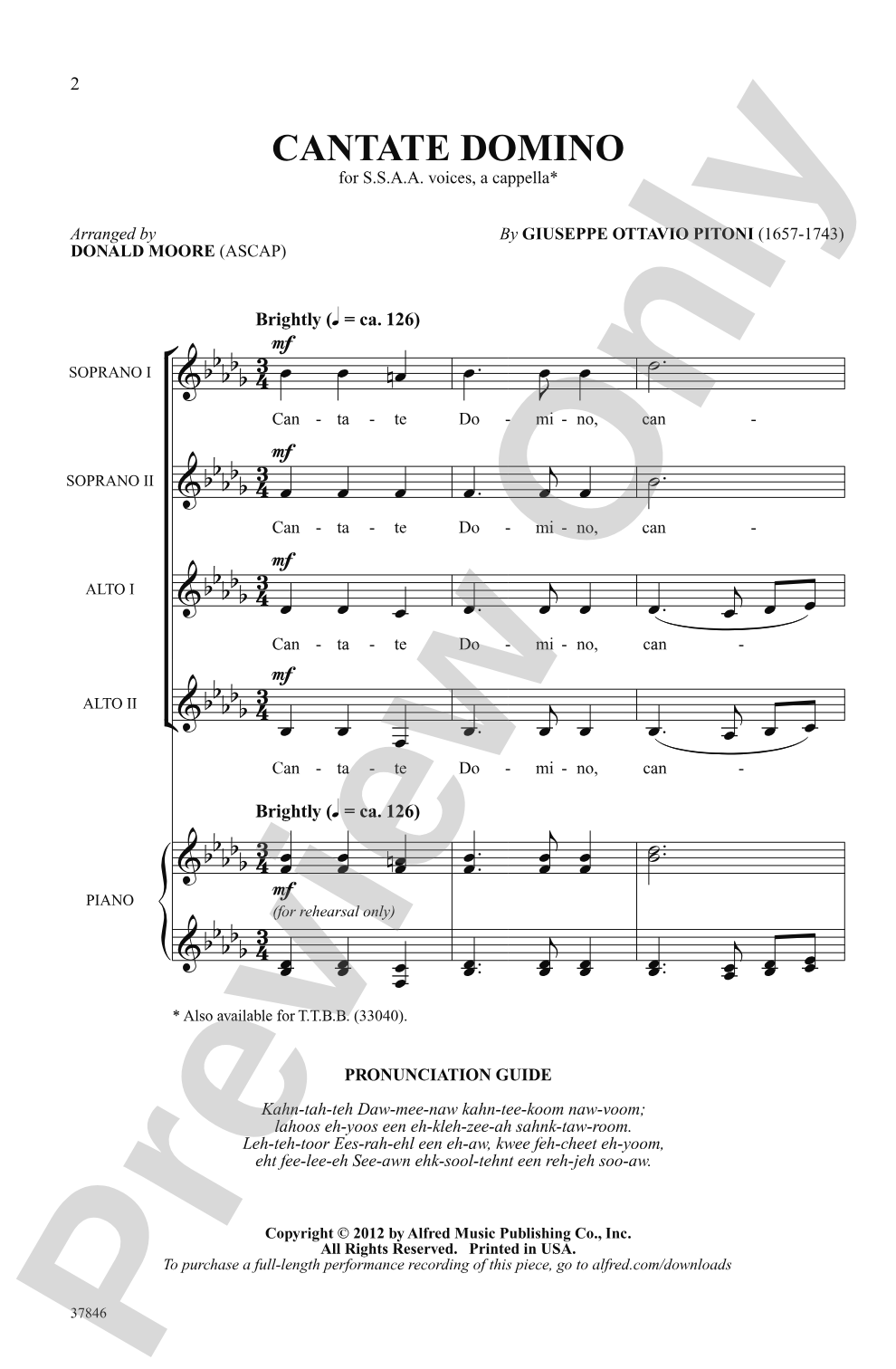 Cantate Domino: SSAA, <i>a cappella</i> Choral Octavo