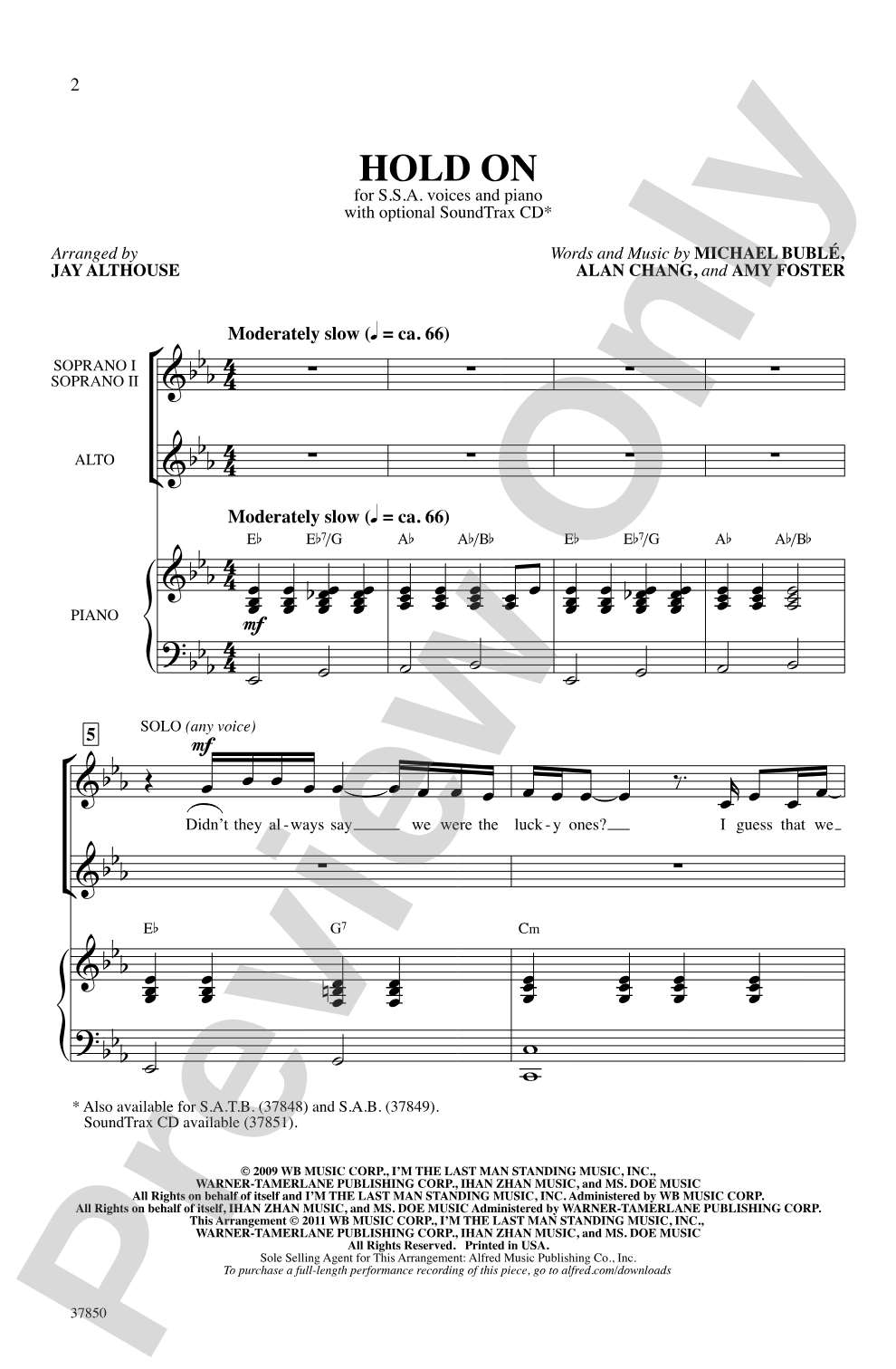 Hold On: SSA Choral Octavo