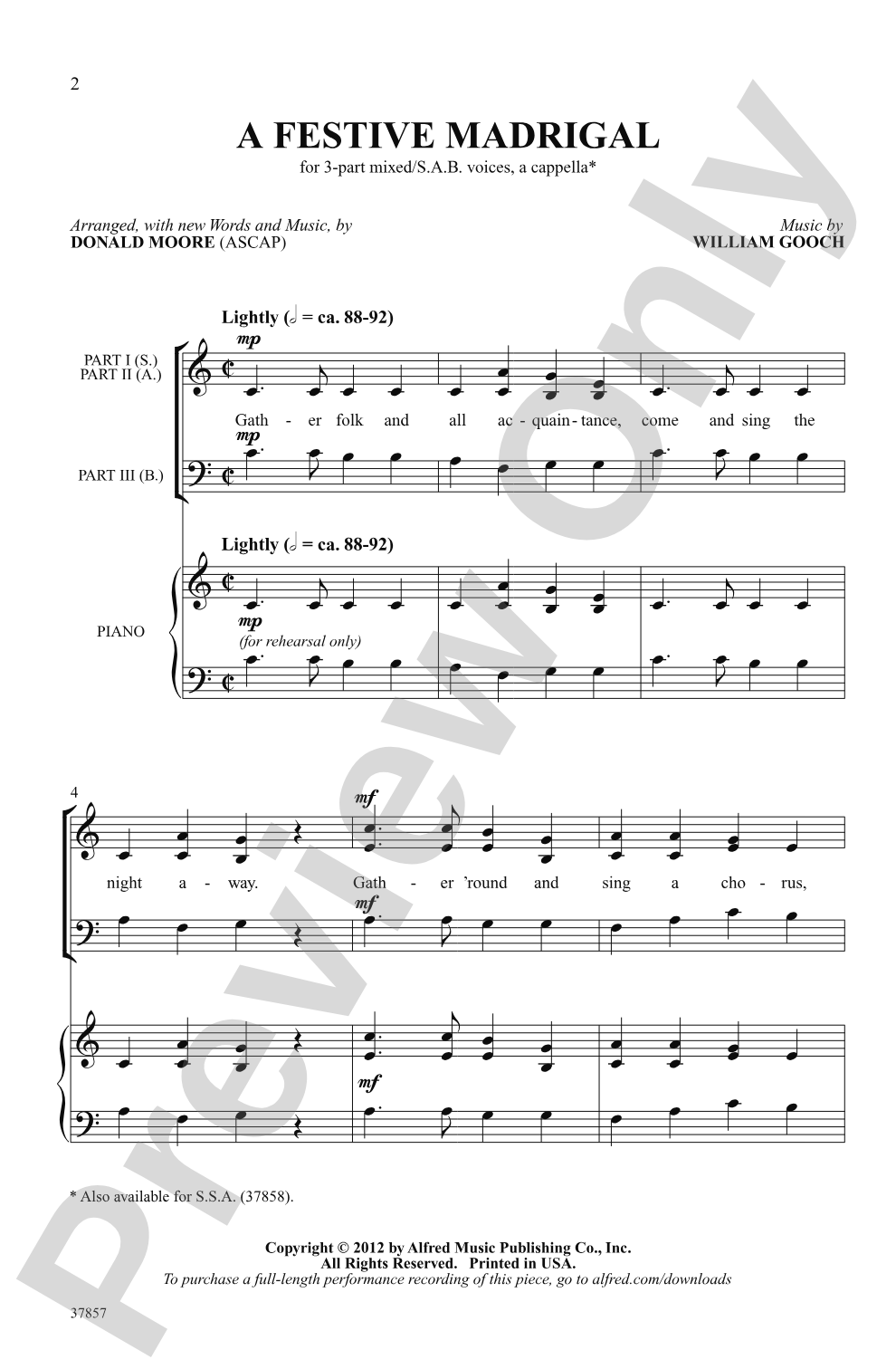 A Festive Madrigal: 3-Part Mixed / SAB, <i>a cappella</i> Choral Octavo