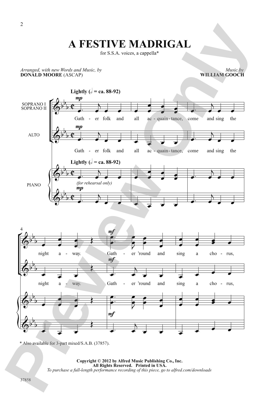 A Festive Madrigal: SSA, <i>a cappella</i> Choral Octavo