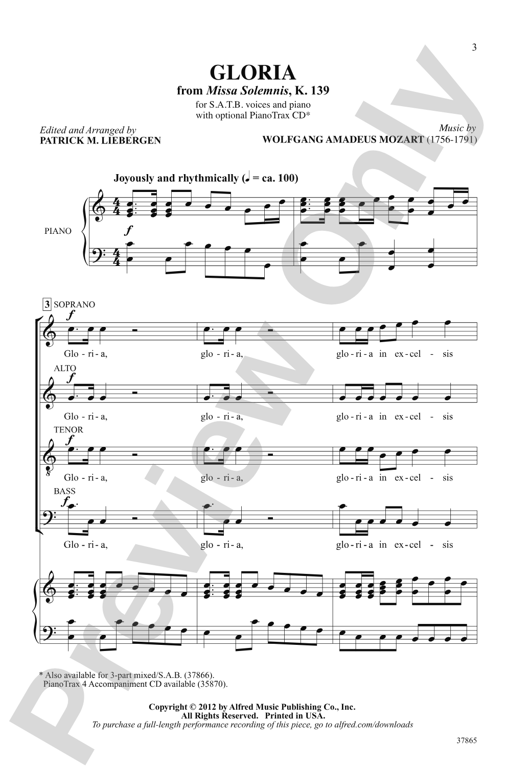 Gloria (from <i>Missa Solemnis, K. 139</i>): SATB Choral Octavo