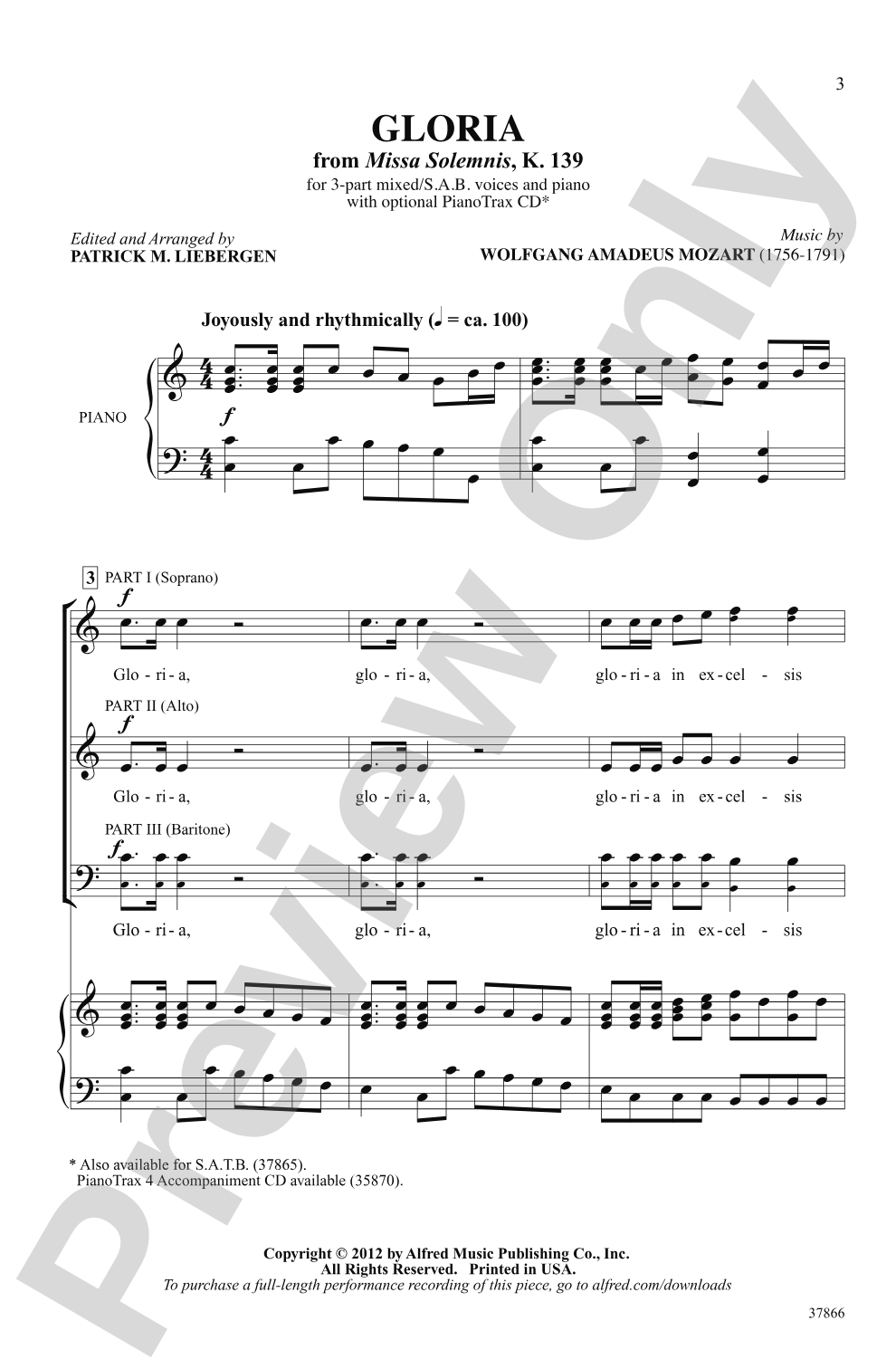 Gloria (from <i>Missa Solemnis, K. 139</i>): 3-Part Mixed / SAB Choral Octavo