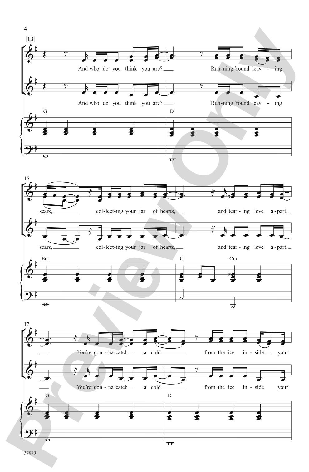 Jar of Hearts: SSA Choral Octavo