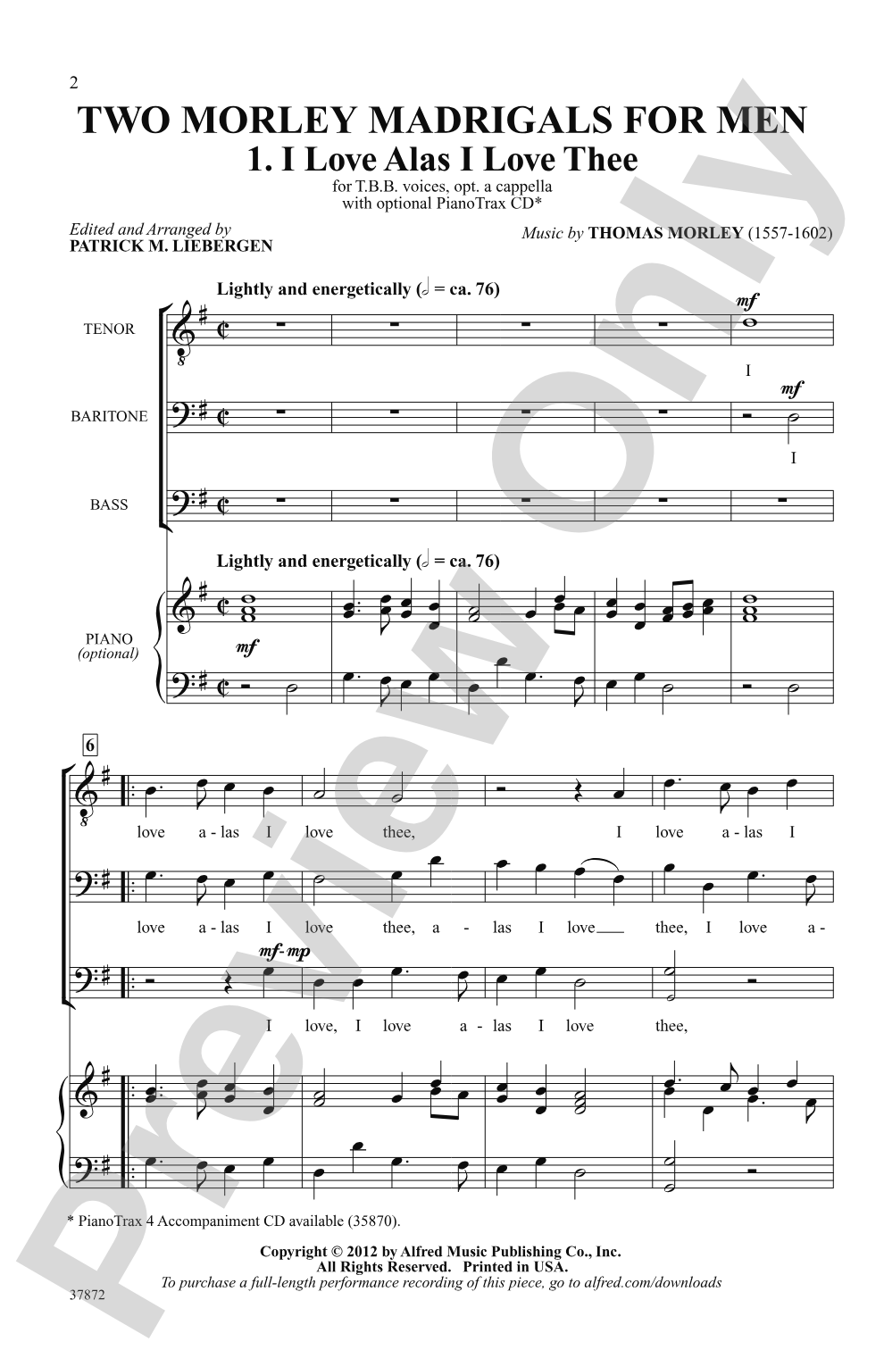 Two Morley Madrigals for Men: TBB, Opt. <i>a cappella</i> Choral Octavo
