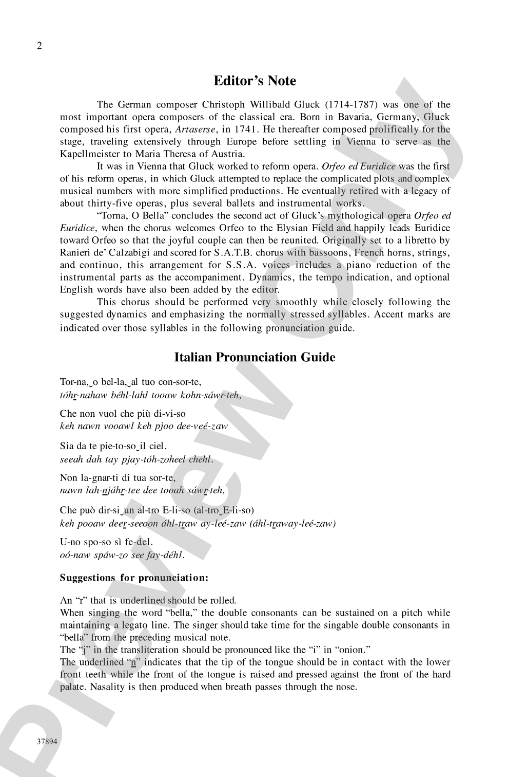 Torna, O Bella: SSA Choral Octavo