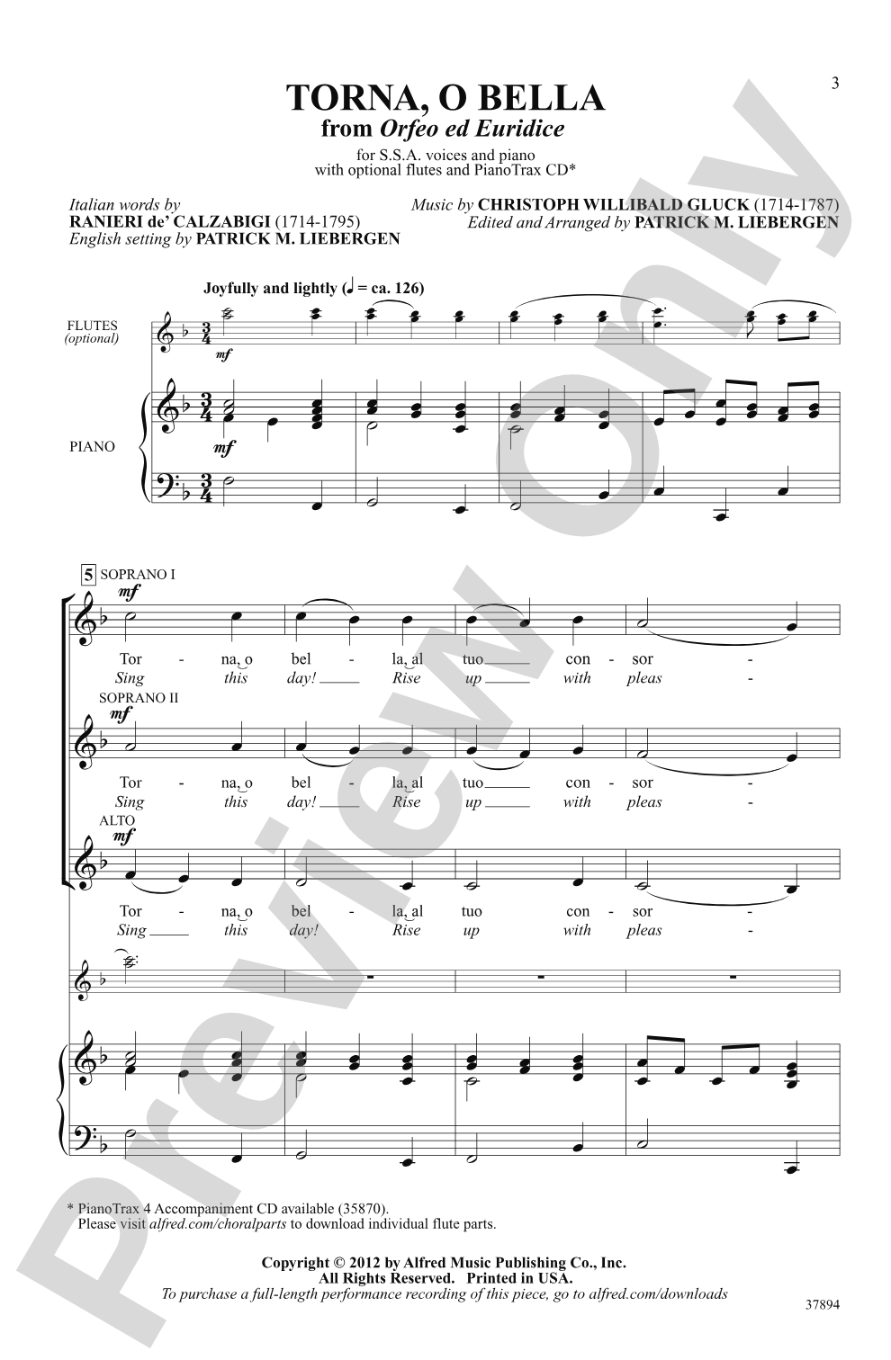 Torna, O Bella: SSA Choral Octavo