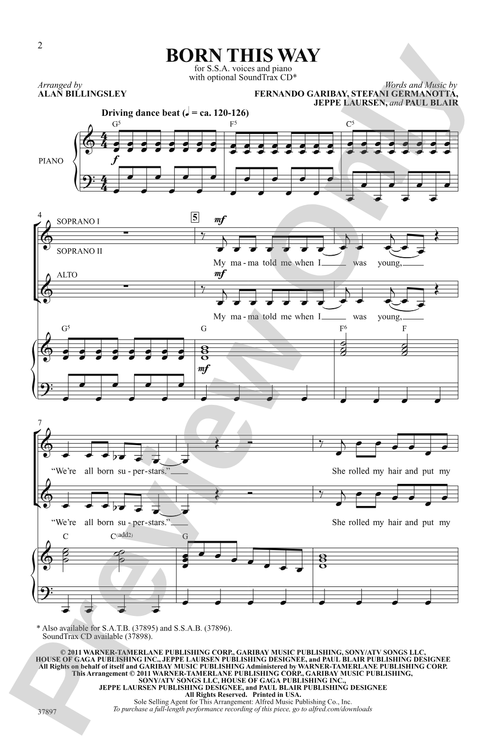 Born This Way: SSA Choral Octavo