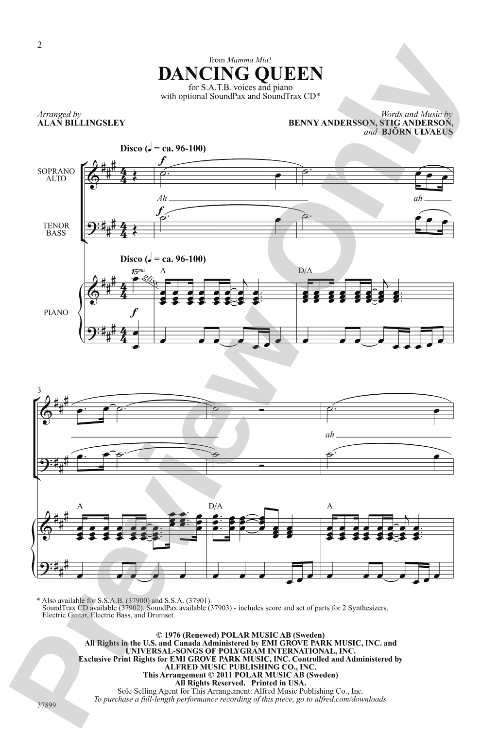 Dancing Queen (from <i>Mamma Mia!</i>): SATB Choral Octavo