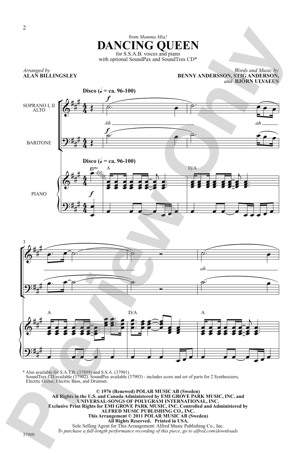 Dancing Queen (from <i>Mamma Mia!</i>): SSAB Choral Octavo