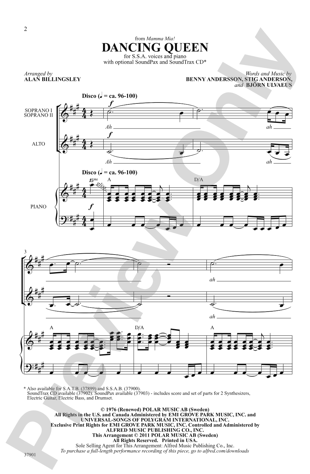 Dancing Queen (from <i>Mamma Mia!</i>): SSA Choral Octavo