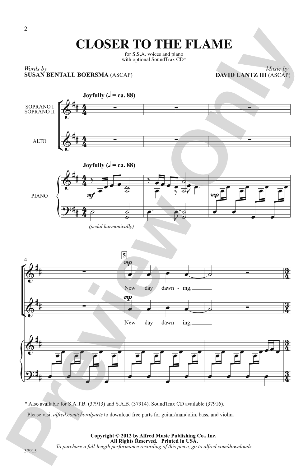 Closer to the Flame: SSA Choral Octavo