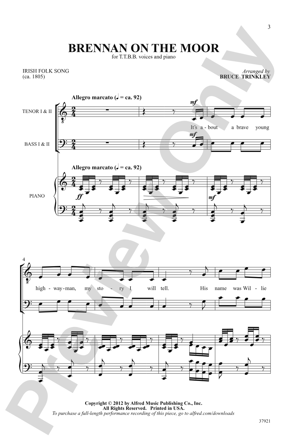 Brennan on the Moor: TTBB Choral Octavo