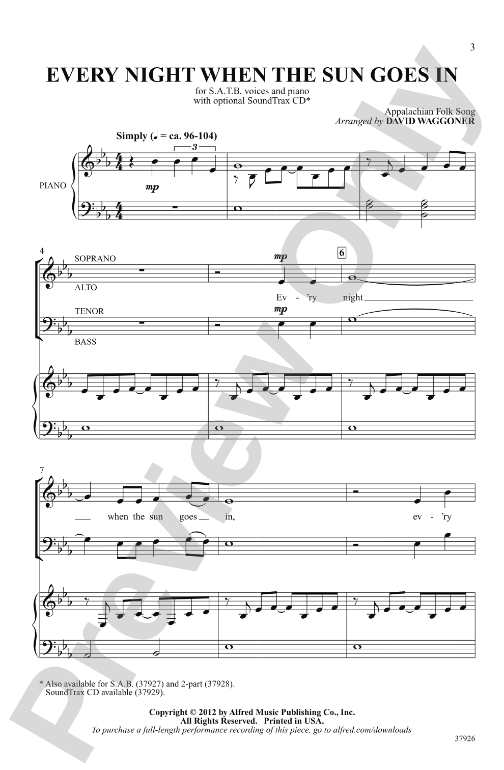 Every Night When the Sun Goes In: SATB Choral Octavo