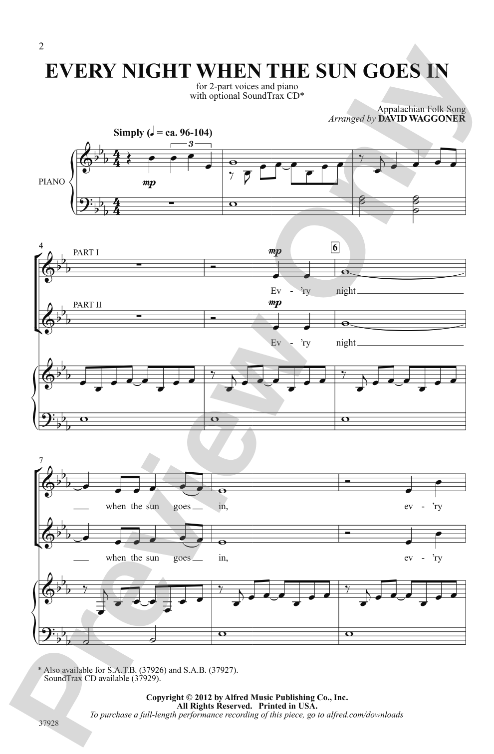 Every Night When the Sun Goes In: 2-Part Choral Octavo