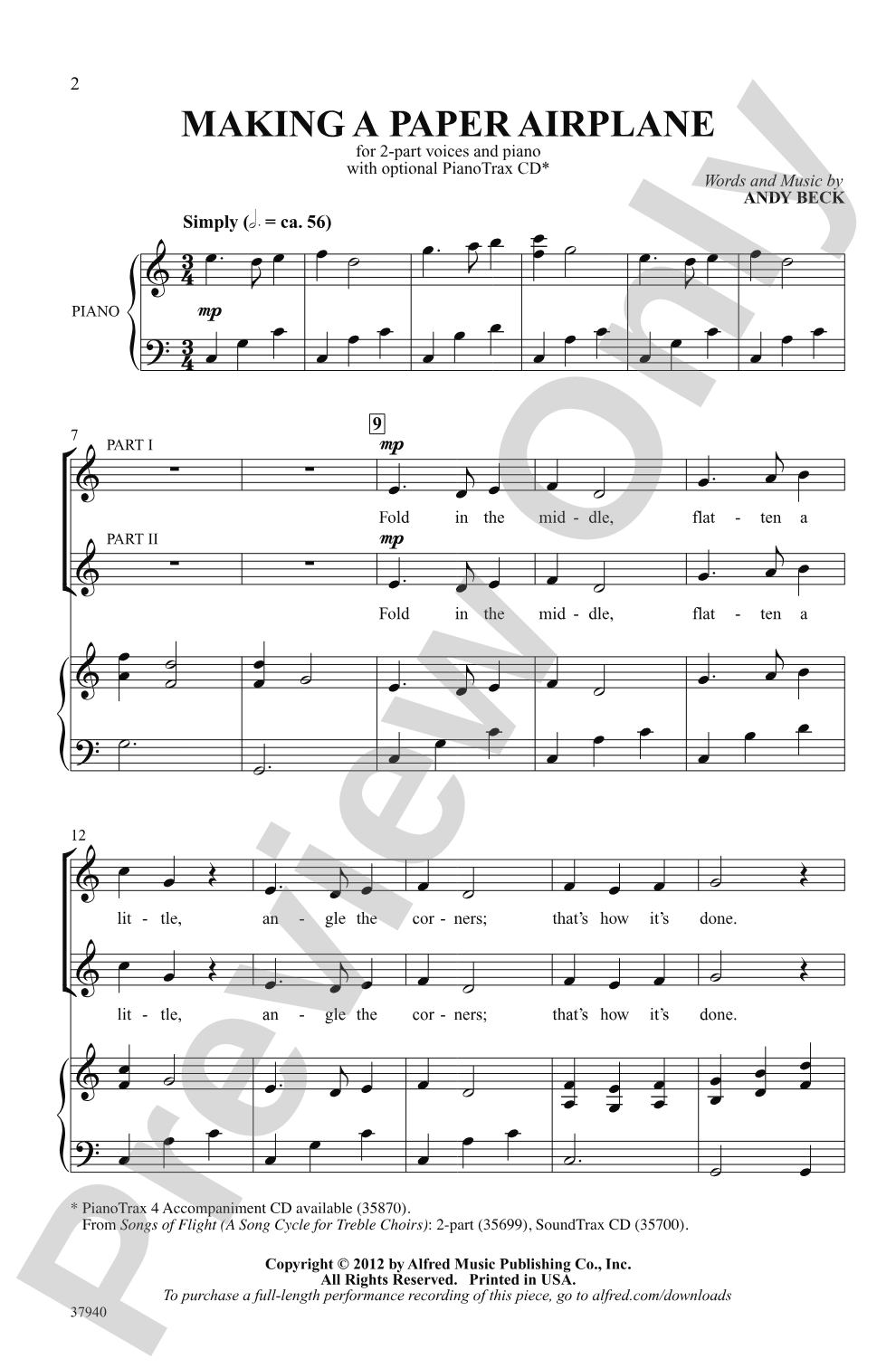 Making a Paper Airplane: 2-Part Choral Octavo