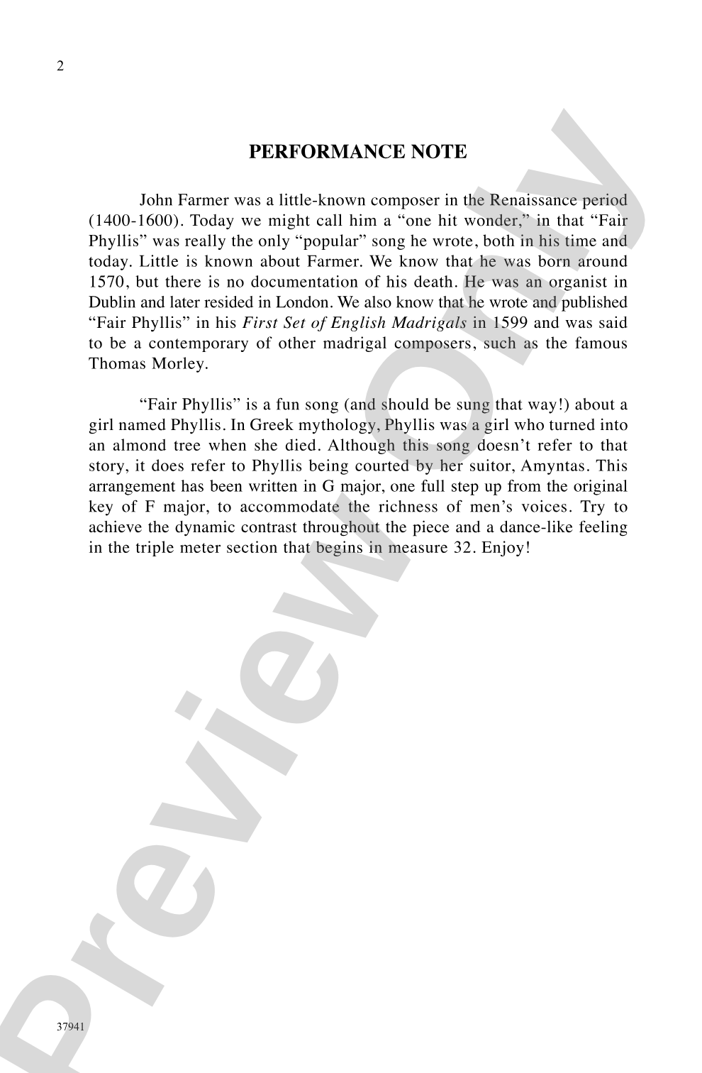 Fair Phyllis: TTB, <I>a cappella</I> Choral Octavo