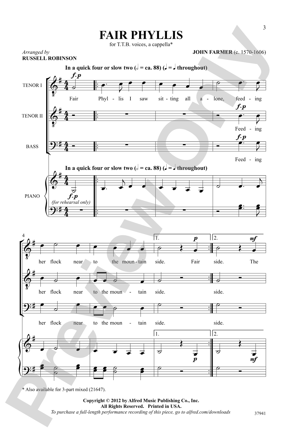 Fair Phyllis: TTB, <I>a cappella</I> Choral Octavo