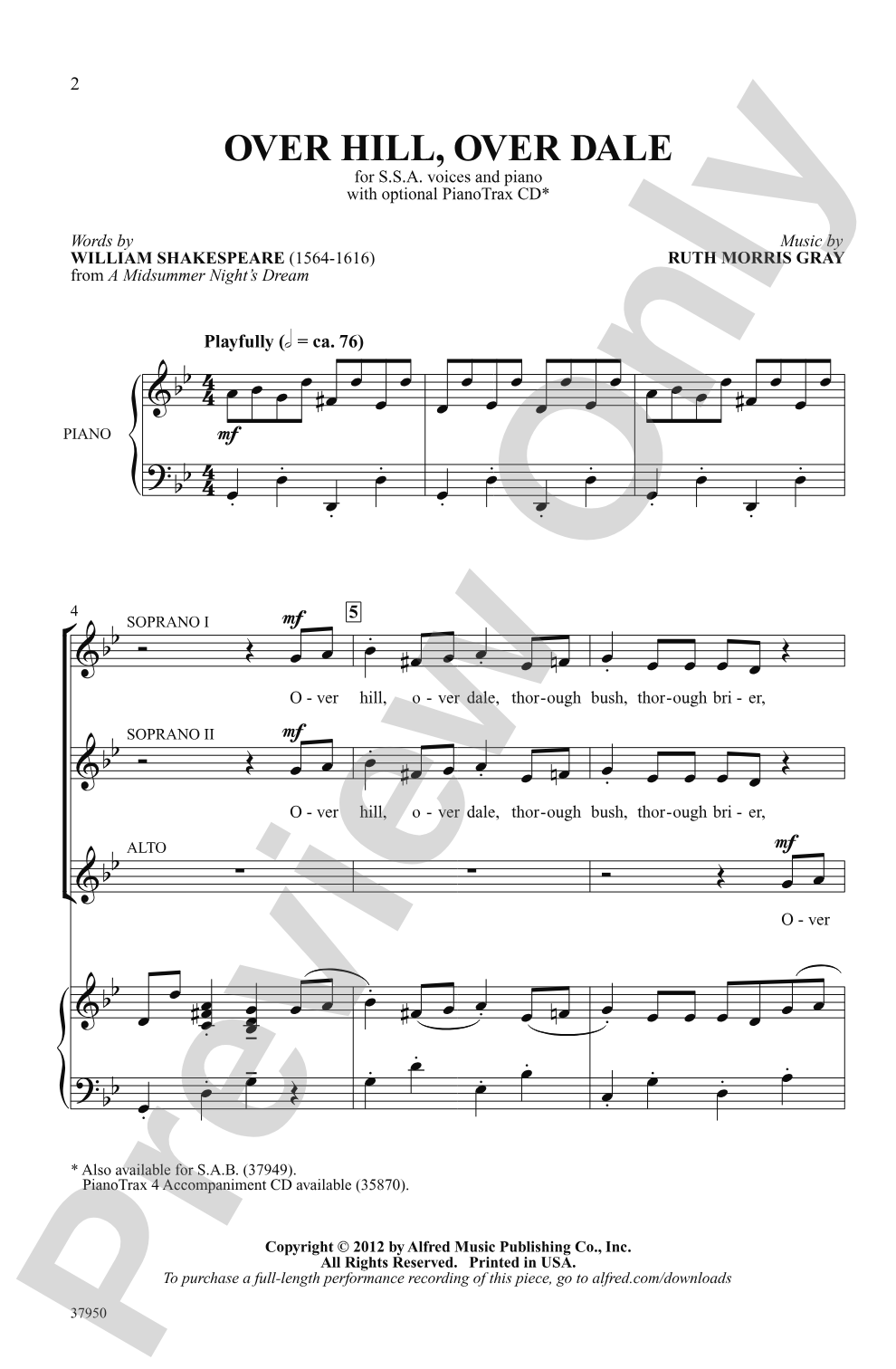 Over Hill, Over Dale: SSA Choral Octavo