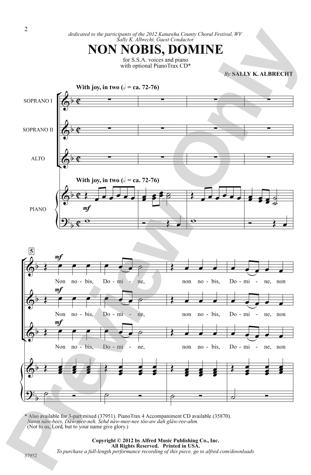 Non Nobis, Domine: SSA Choral Octavo
