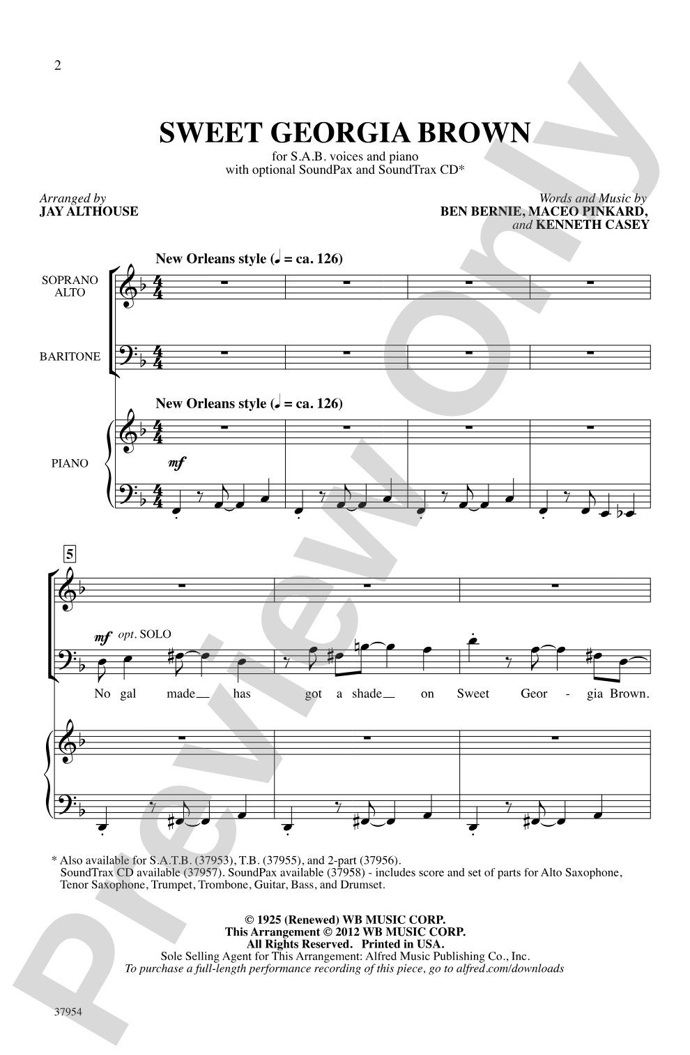 Sweet Georgia Brown: SAB Choral Octavo