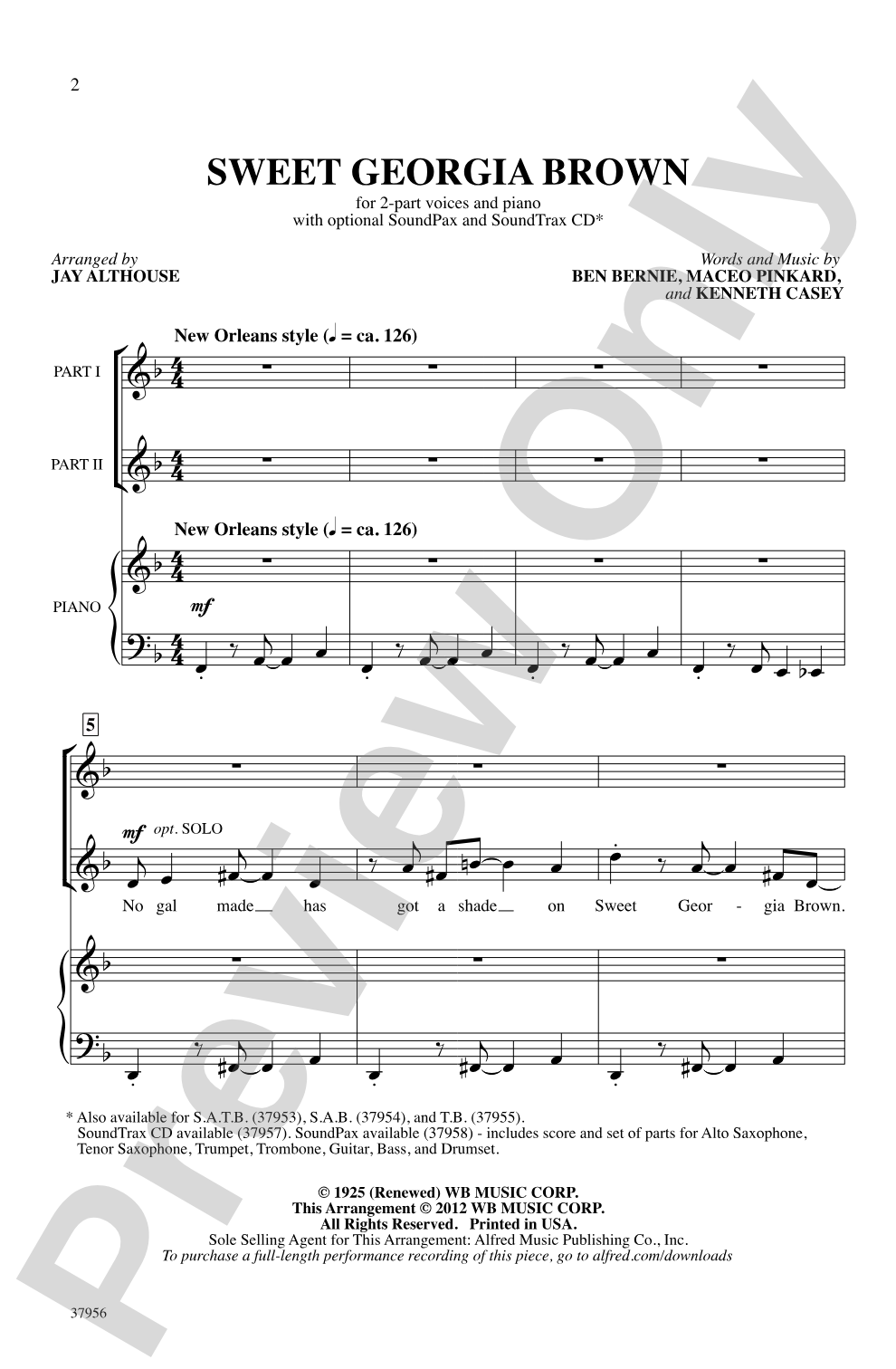 Sweet Georgia Brown: 2-Part Choral Octavo