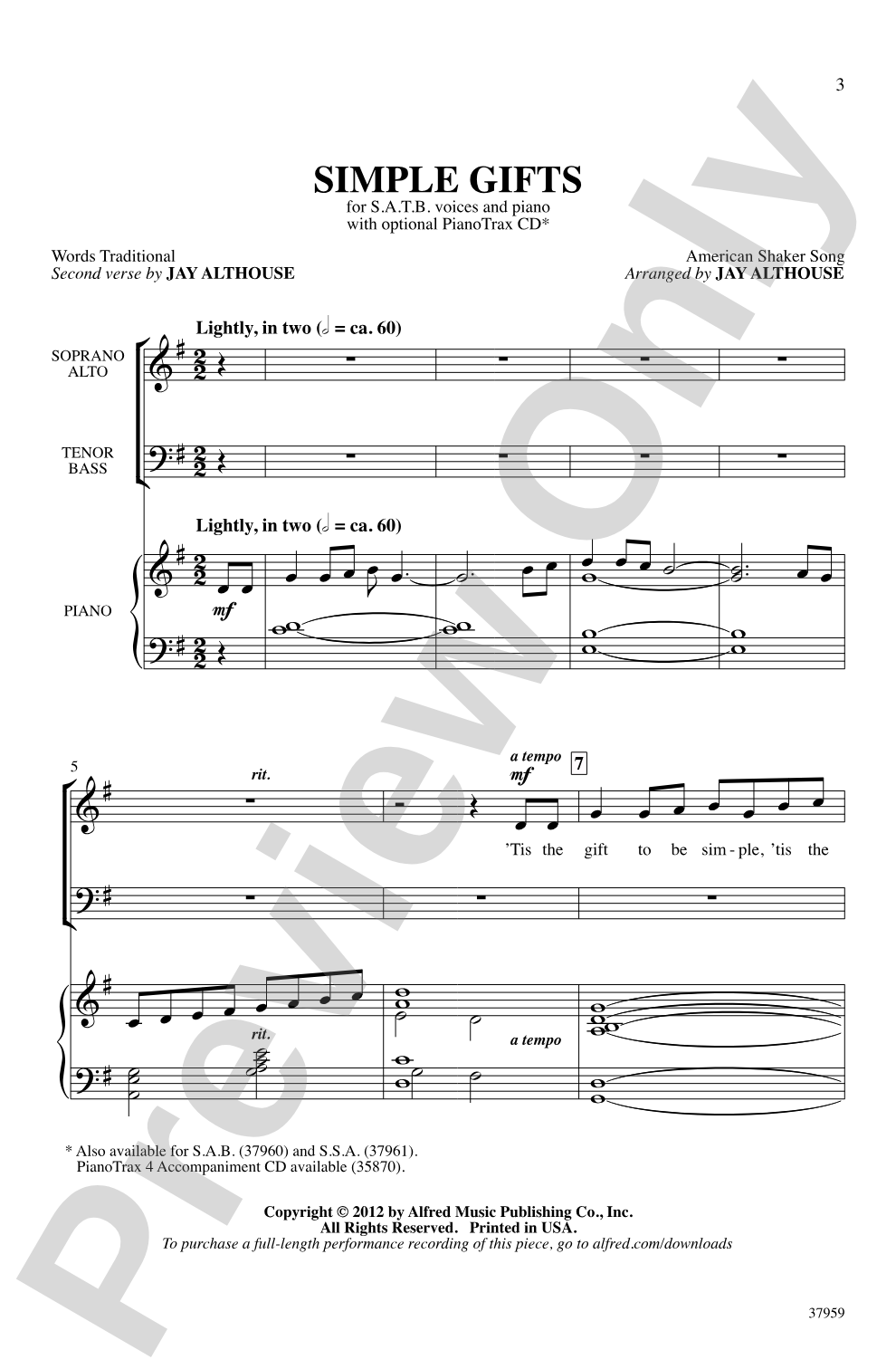 Simple Gifts: SATB Choral Octavo