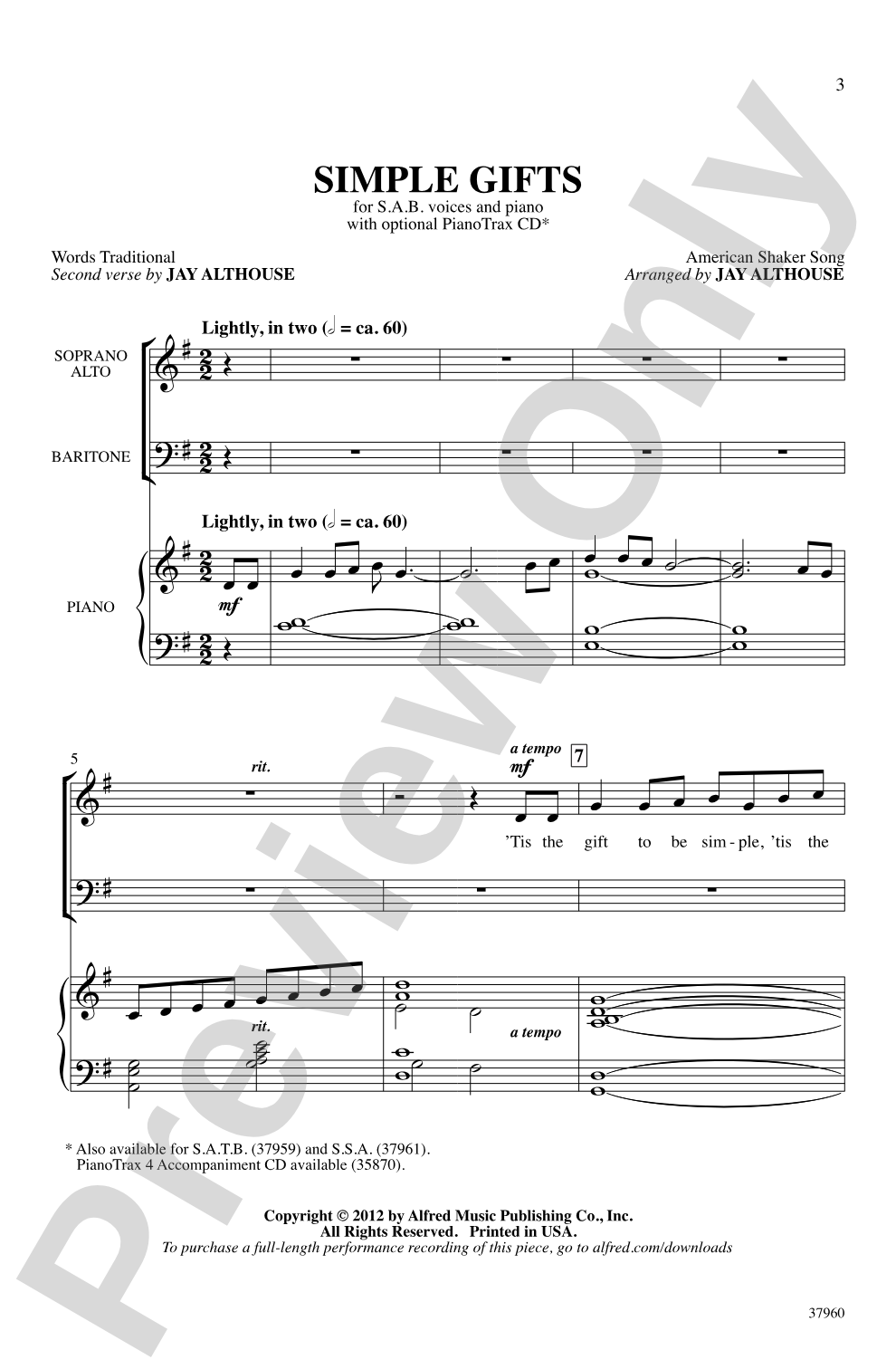 Simple Gifts: SAB Choral Octavo