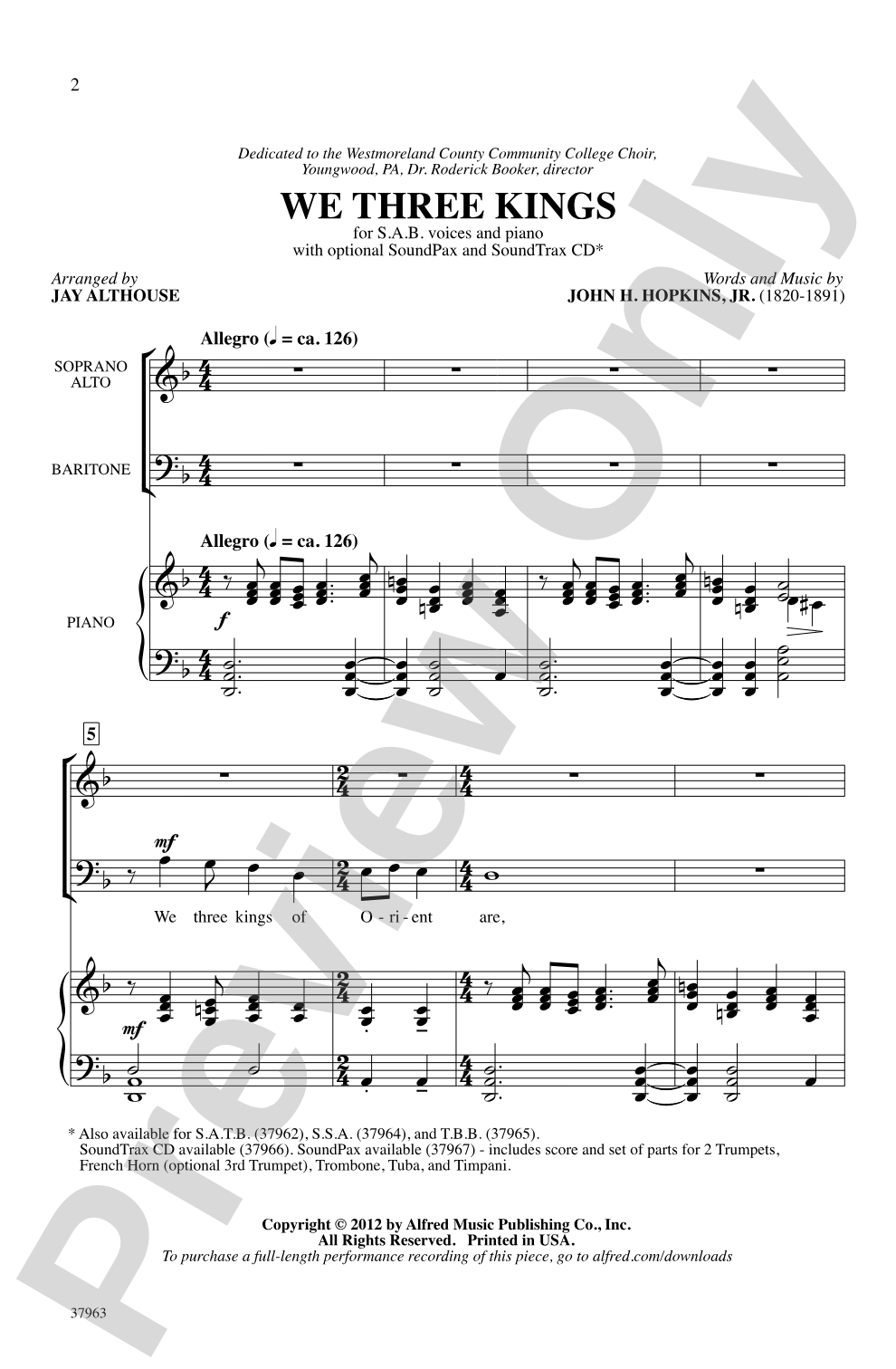We Three Kings: SAB Choral Octavo