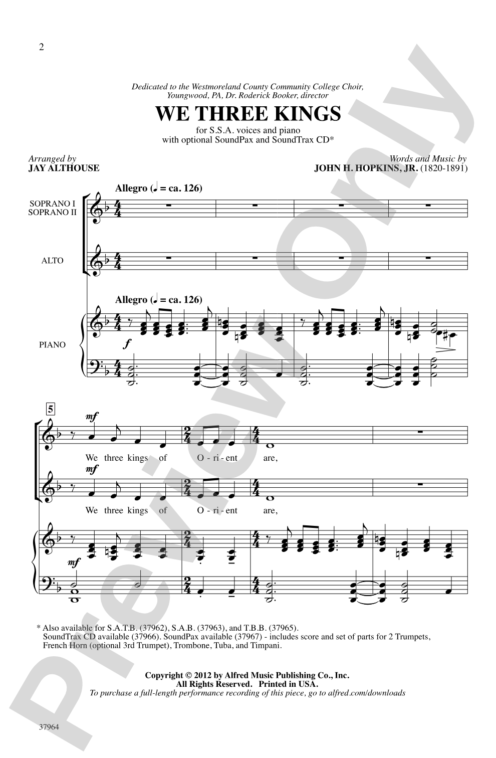 We Three Kings: SSA Choral Octavo