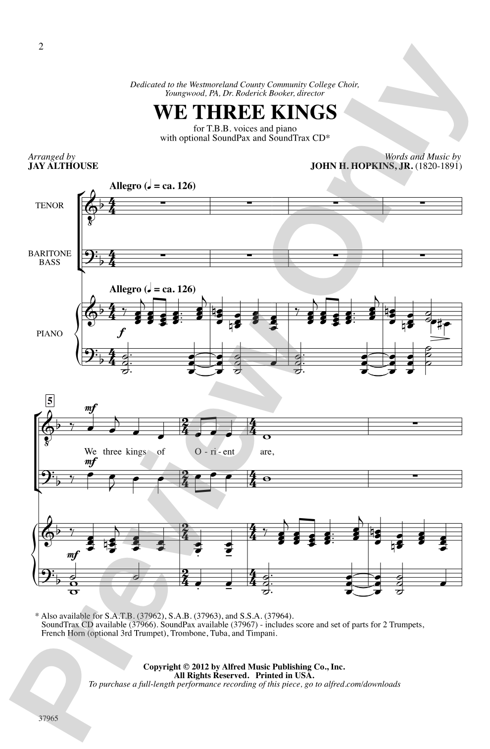 We Three Kings: TBB Choral Octavo
