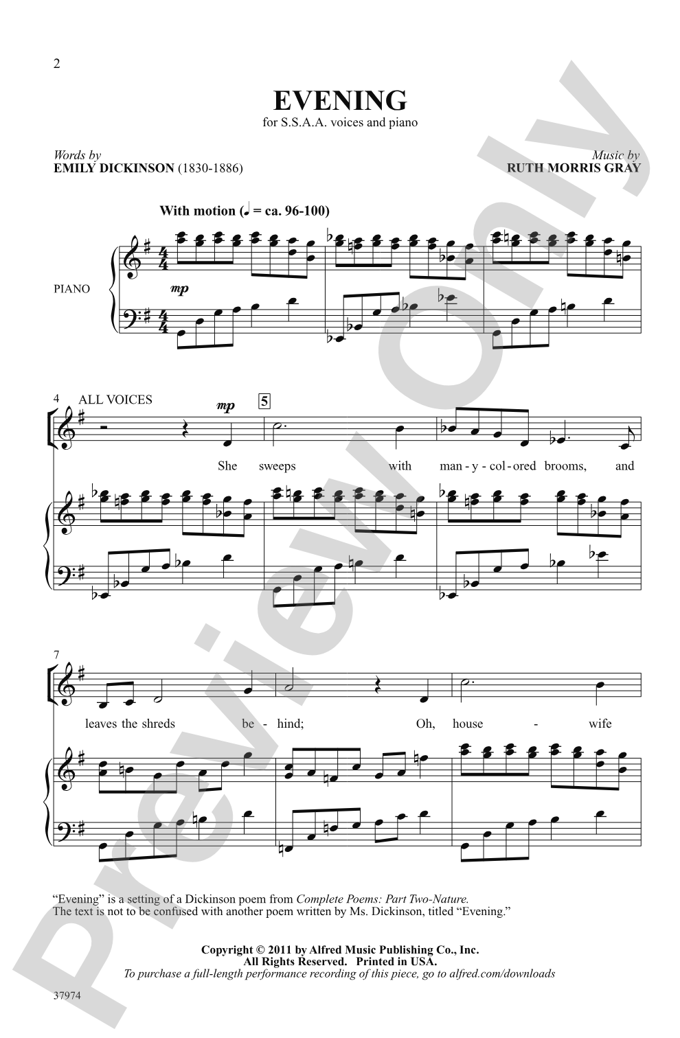 Evening: SSAA Choral Octavo