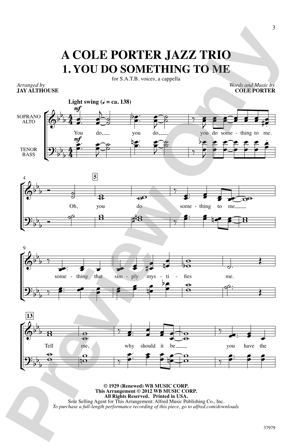 A Cole Porter Jazz Trio: SATB, <i>a cappella</i> Choral Octavo