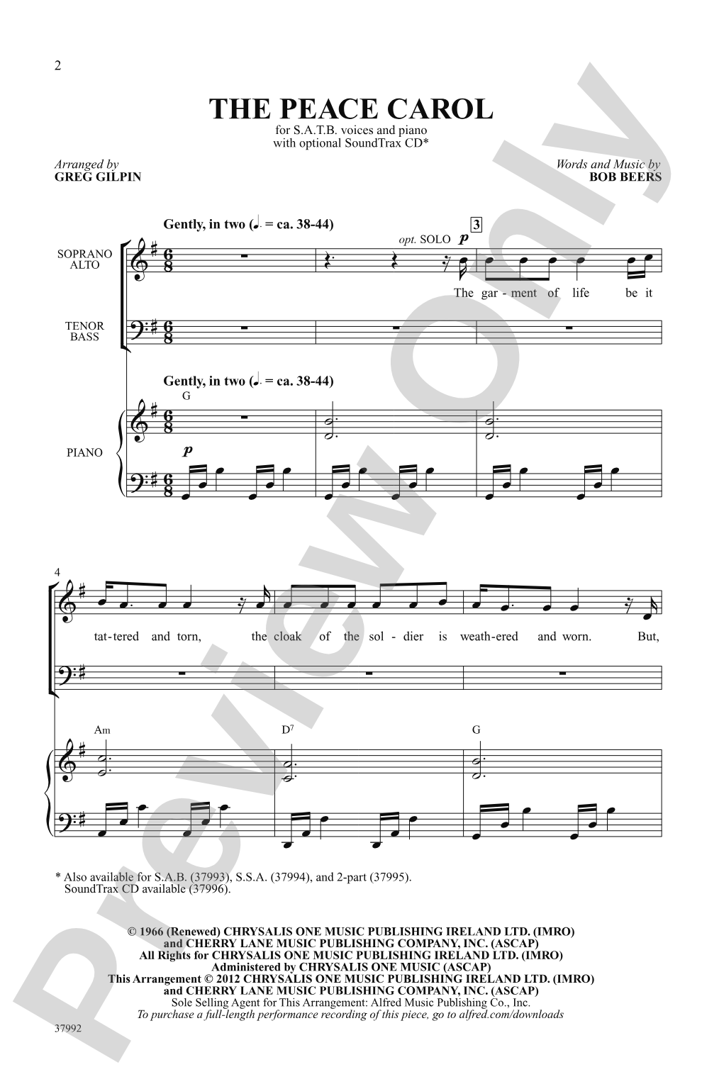 The Peace Carol: SATB Choral Octavo